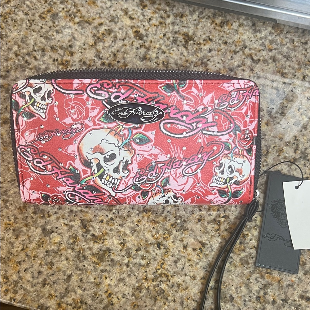 Ed Hardy Red Skull and Rose Wallet
